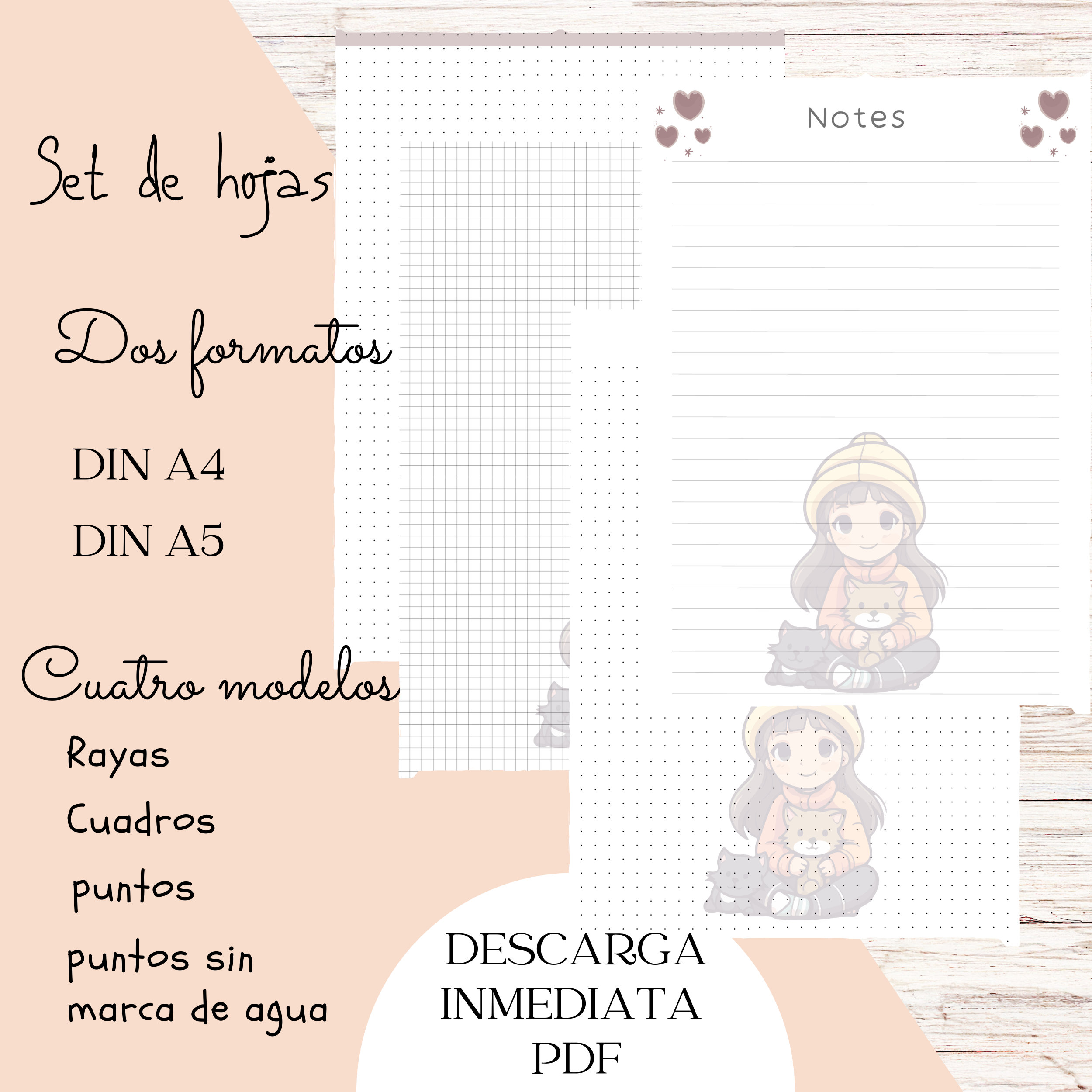 Set of Printable Sheets, Lined Sheet, Dotted Sheet, Checkered Sheet ...