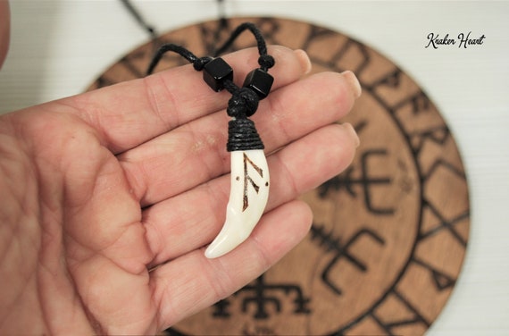 Real Wolf And Coyote Teeth Pendant With Pyrographed Rune - Real Wolf Tooth Pendant Real Wolf And Coyote Teeth Pendant With Pyrographed Rune - Real Wolf Tooth Pendant