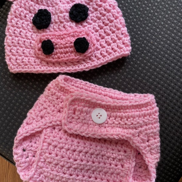 Pig Diaper Cover and Hat Set