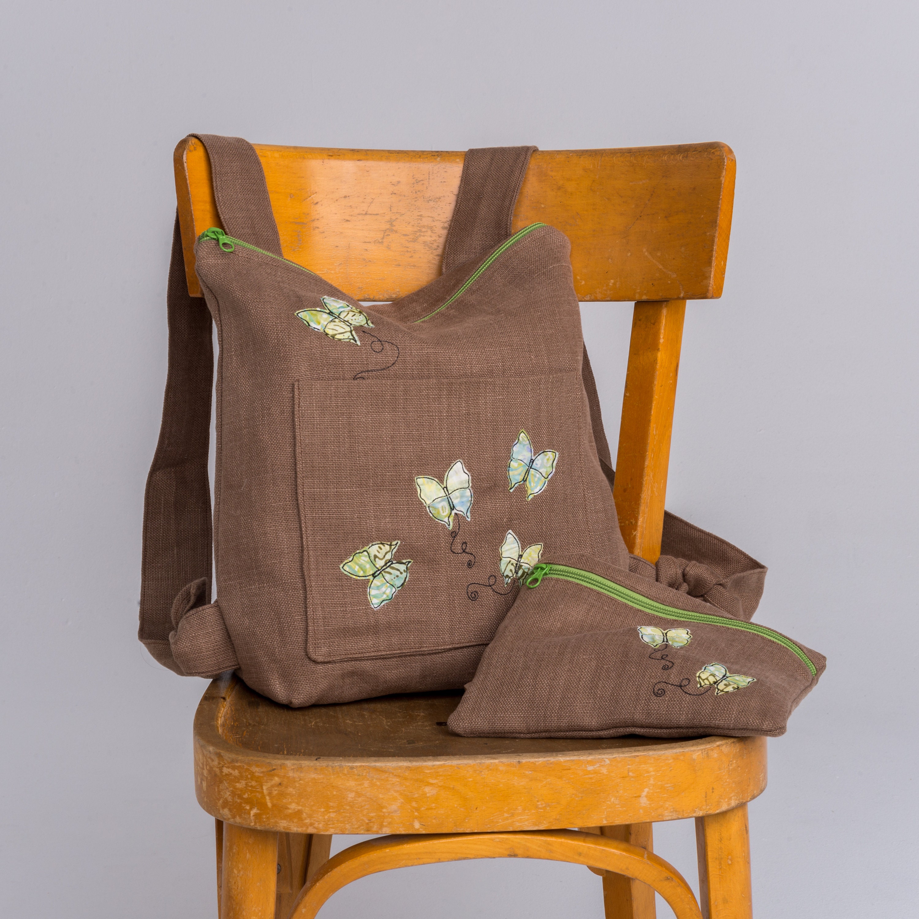 Set Backpack and Linen Clutch Butterfly Embroidery Etsy