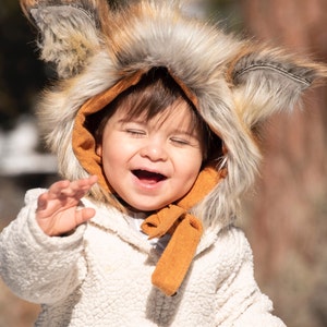 RTS: Fox Hat/Baby Bonnet/Fox Bonnet/fluffy hat/Faux Fur/100% cotton image 3