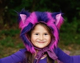 Purple and Pink Cat Hat/Baby Bonnet/Purple and Pink Cat Bonnet/Purple and Pink hat/Faux Fur/100% cotton