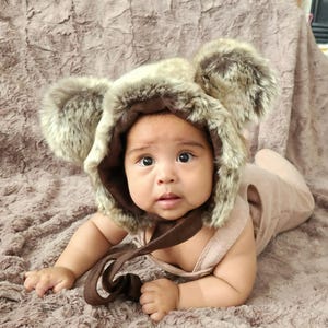 Limited: Grizzly Bear 2.0 Hat/Baby Bonnet/Grizzly Bear Bonnet/Brown Bear hat/Gray Bear hat/ Faux Fur/100% cotton