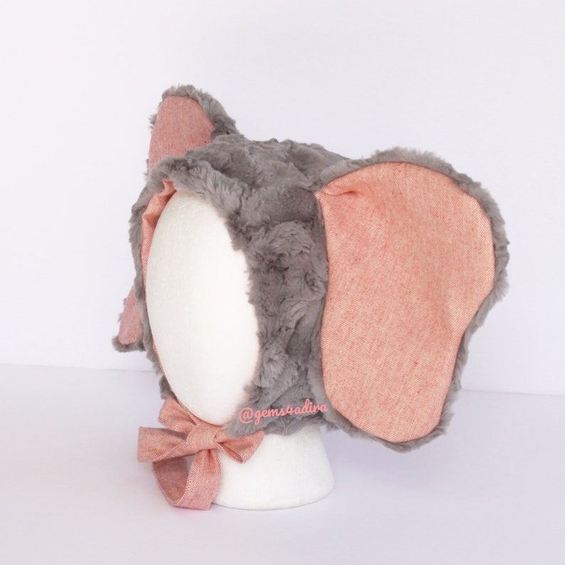 Elephant Hat/Baby Bonnet/Elephant Bonnet/Dumbo hat/soft hat/Faux Fur/100% cotton image 4