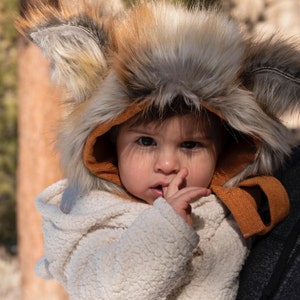 RTS: Fox Hat/Baby Bonnet/Fox Bonnet/fluffy hat/Faux Fur/100% cotton image 1