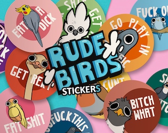 Rude Birds - round die cut Vinyl Sticker 6x6cm