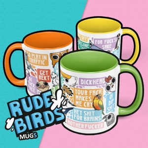 Rude Birds Cute Cartoon Coffee Tea Mug Gift image 1