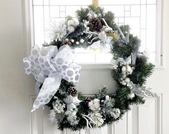 White Poinsettia Wreath, Winter Wreath, Front Door Wreath, Door Wreath, Pinecone Wreath, Christmas Wreath, Winter Wreaths, Wreath For Door