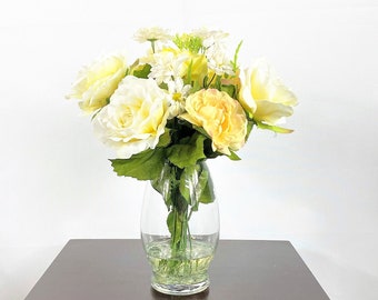 Yellow Rose Flower Arrangement, Artificial Centerpiece, Silk Flower Arrangement, Silk Flower Centerpiece, Faux Flowers, Rose Floral