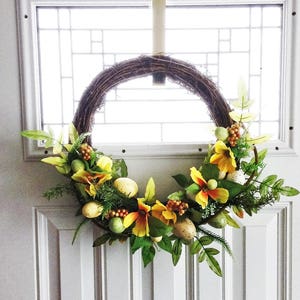 Easter Egg Wreath, Easter Wreath, Spring Wreath, Front Door Wreath, Spring Decor, Easter Decoration, Outdoor Wreath, Orange Poppy Wreath
