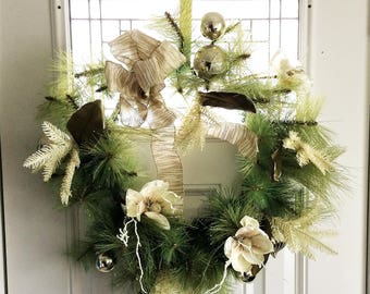 Cream Poppy Wreath, Rustic Wreath, Winter Wreath, Winter Decor, Front Door Wreath, Winter Door Wreath, Cream Wreath, Housewarming Gift