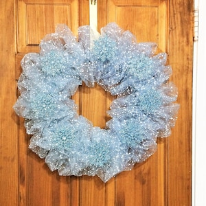 Weihnachtsdeko-Maschenkranz, Feiertagskranz, Blauer Deko-Maschenkranz, Türkranz, Bänderkranz, Deko-Maschenkranz