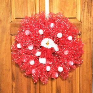 Weihnachtsdeko-Maschenkranz, Feiertagskranz, Roter Deko-Maschenkranz, Weißer Weihnachtskranz, Haustürkranz, Bänderkranz, Deko-Maschenkranz