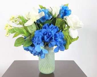 Blue Hydrangea Flower Arrangement, Artificial Centerpiece, Silk Flower Arrangement, Silk Flower Centerpiece, Faux Flower, Hydrangea Floral