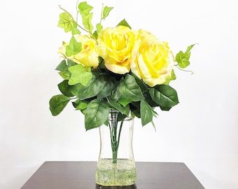 Yellow Rose Flower Arrangement, Artificial Centerpiece, Silk Flower Arrangement, Silk Flower Centerpiece, Faux Flowers, Rose Floral