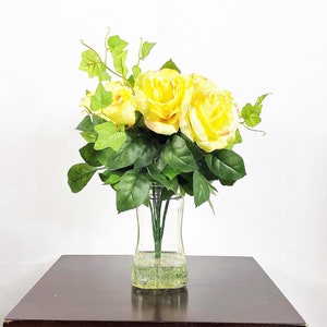 Yellow Rose Flower Arrangement, Artificial Centerpiece, Silk Flower Arrangement, Silk Flower Centerpiece, Faux Flowers, Rose Floral