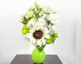 White Sunflower Flower Arrangement, Artificial Centerpiece, Silk Flower Arrangement, Silk Flower Centerpiece, Faux Flowers, Sunflower Floral