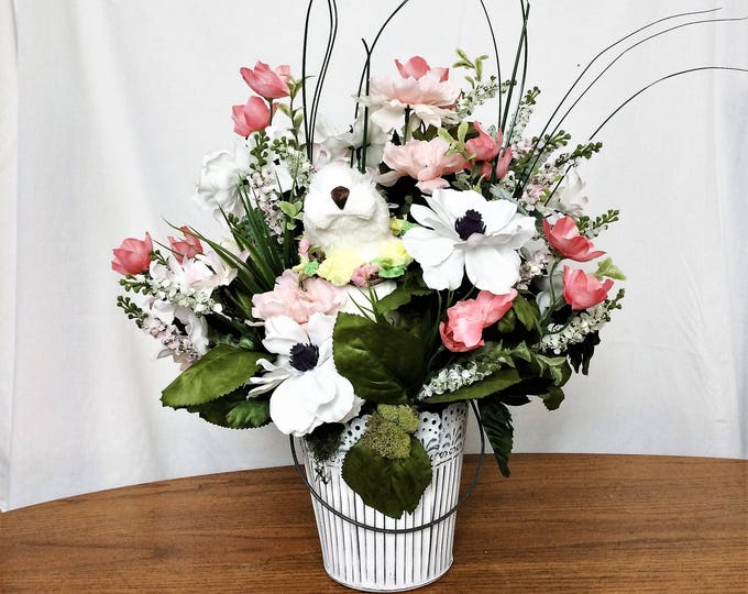 Pink Peony Flower Arrangement Spring Silk Flower Centerpiece Etsy