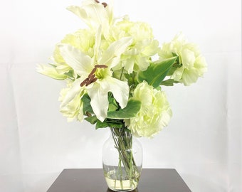 White Peony Flower Arrangement, Artificial Centerpiece, Silk Flower Arrangement, Silk Flower Centerpiece, Faux Flowers, White Lily Floral