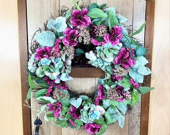 Mauve Poppy Wreath, Summer Door Wreath, Front Door Wreath, Summer Wreath, Door Wreath, Spring Wreath, Mauve Wreath, Wreath for Door