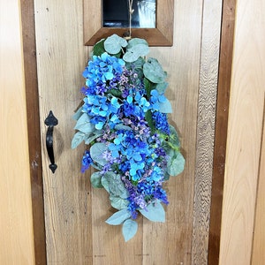 Blue Hydrangea Swag, Summer Door Swag, Front Door Swag, Summer Swag, Lilac Door Swag, Spring Swag, Purple Forsythia Swag, Swag for Door
