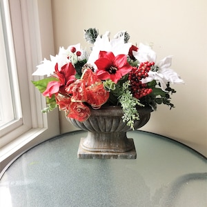 White Poinsettia Flower Arrangement,  Winter Centerpiece, Artificial Flower Decor, Silk Flower Centerpiece, Winter Arrangement, Winter Decor