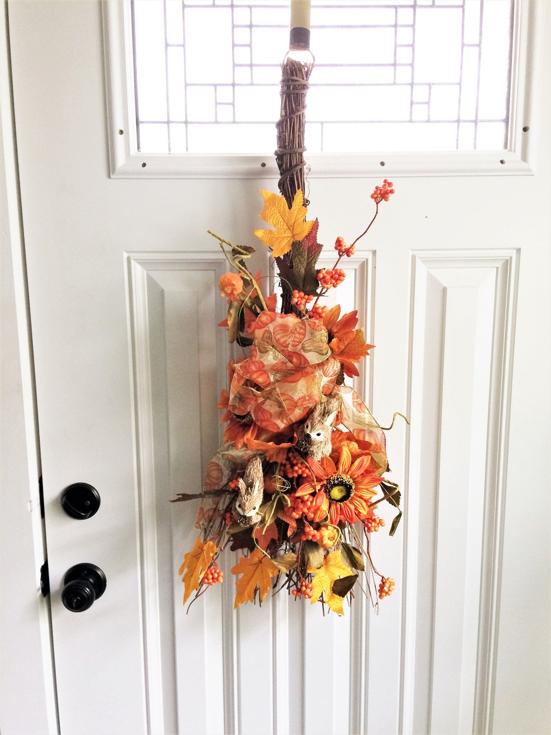 Front Door Swag Sunflower Broom Fall Swag Door Swag Etsy