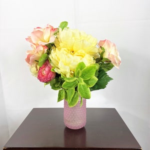 Yellow Peony Flower Arrangement, Silk Flower Centerpiece, Summer Floral Arrangement, Spring Table Centerpiece, Small Floral, Summer Decor