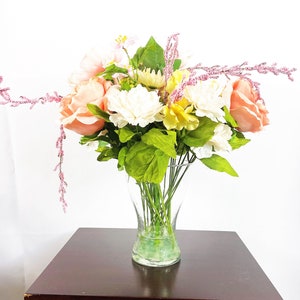 Peach Peony Flower Arrangement, Silk Flower Centerpiece, Summer Floral Arrangement, Spring Table Centerpiece, Small Floral, Summer Decor