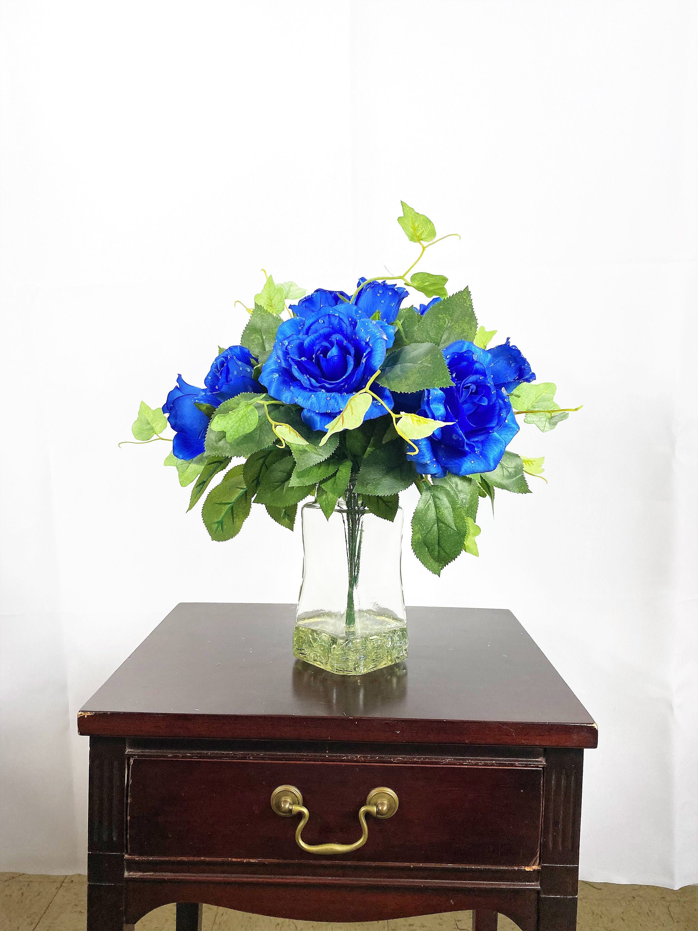 Blue Rose Flower Arrangement Artificial Centerpiece Silk Etsy