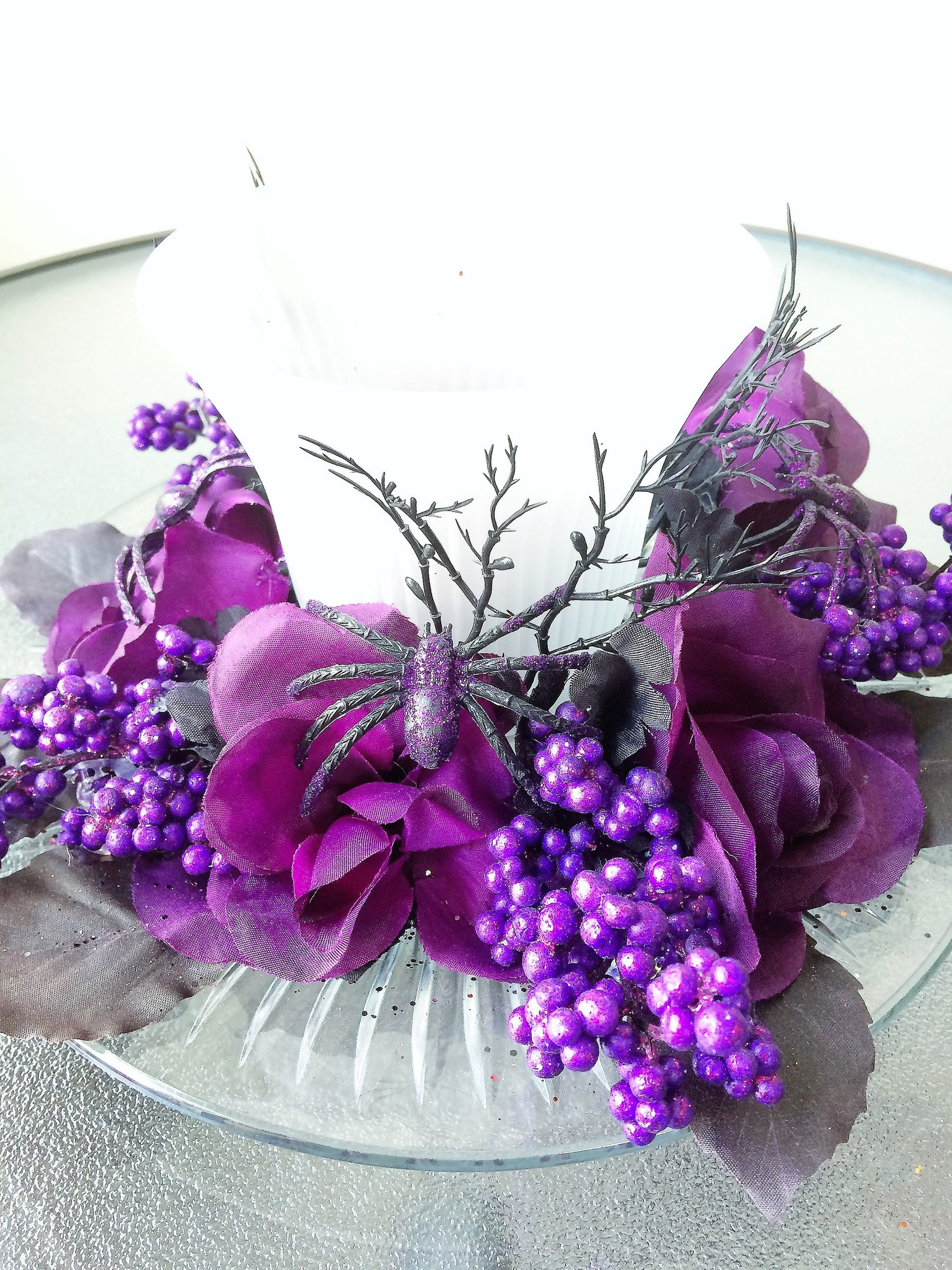 Purple Rose Flower Arrangement Fall Arrangement Small Silk Etsy