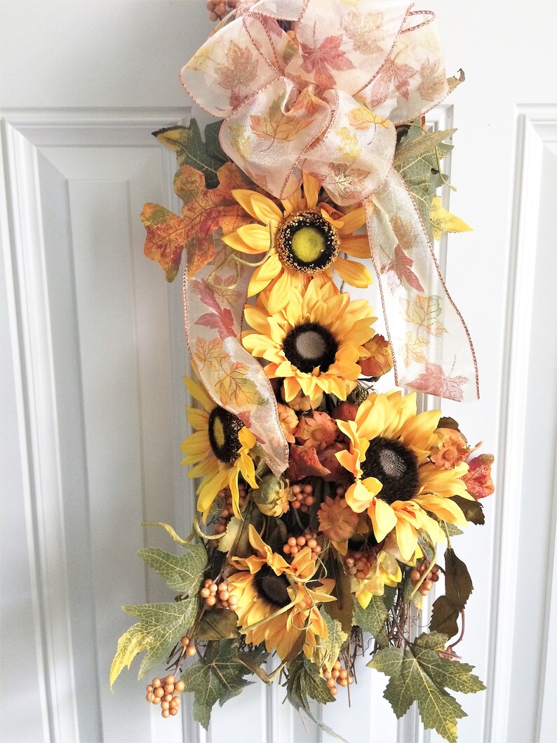 Sunflower Broom Front Door Swag Fall Swag Door Swag Etsy