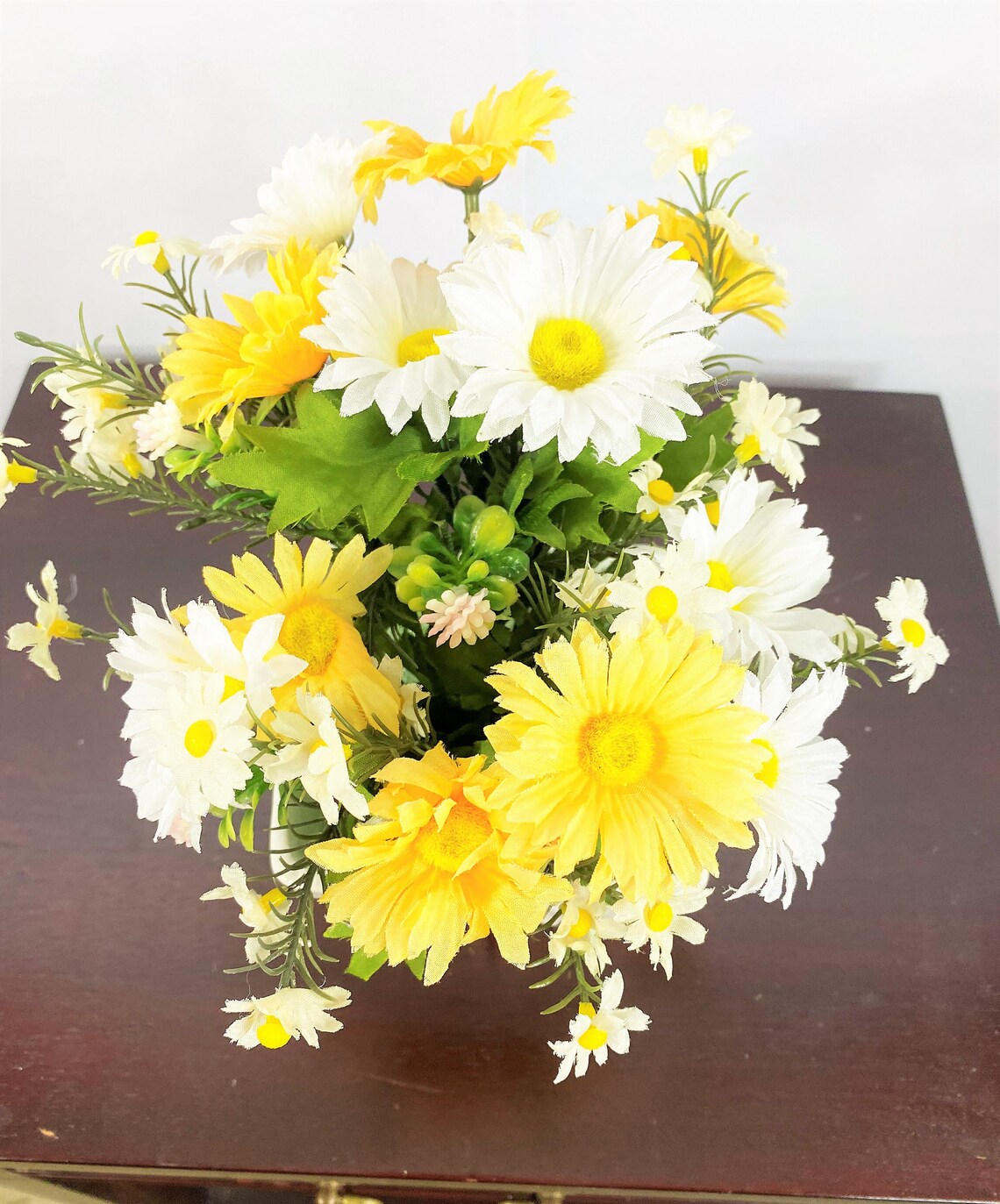 White Daisy Flower Arrangement Silk Flower Rustic Etsy