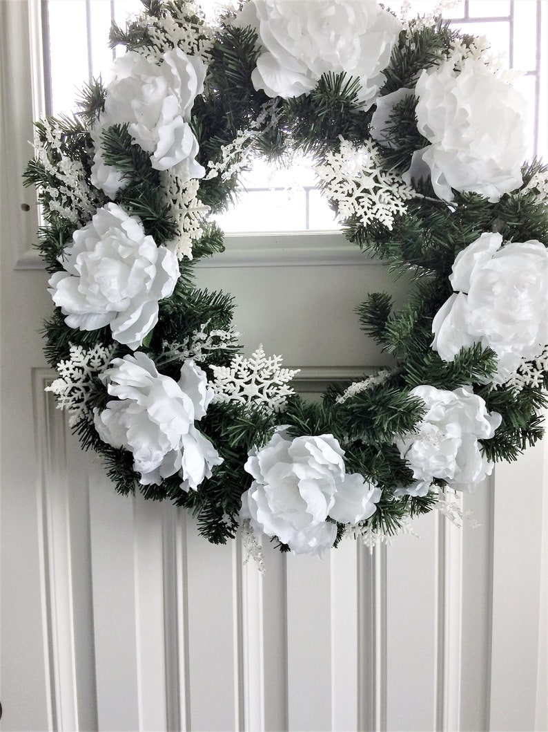 White Peony Wreath Front Door Wreath Winter Wreath Door Etsy