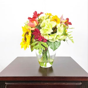 Yellow Sunflower Flower Arrangement, Silk Flower Centerpiece, Summer Floral Arrangement, Spring Table Centerpiece, Small Floral, Pink Decor