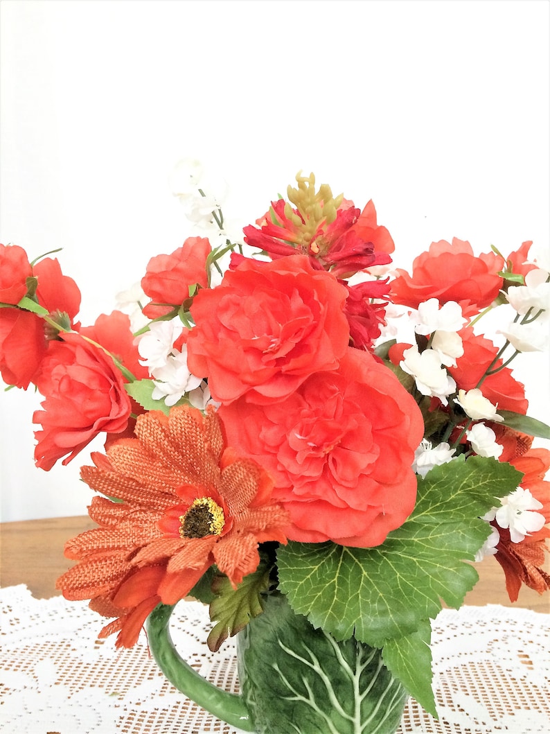 Red Carnation Flower Arrangement Silk Flower Centerpiece Etsy