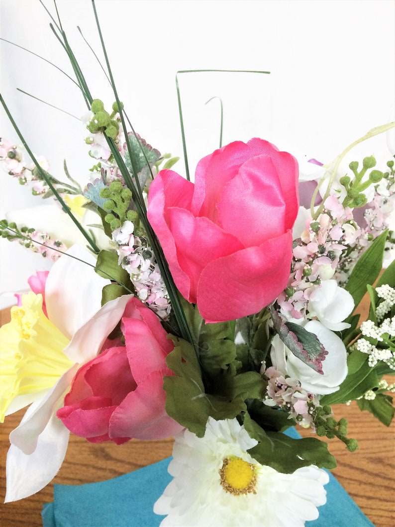 Pink Tulip Flower Arrangement Artificial Flower Centerpiece Etsy