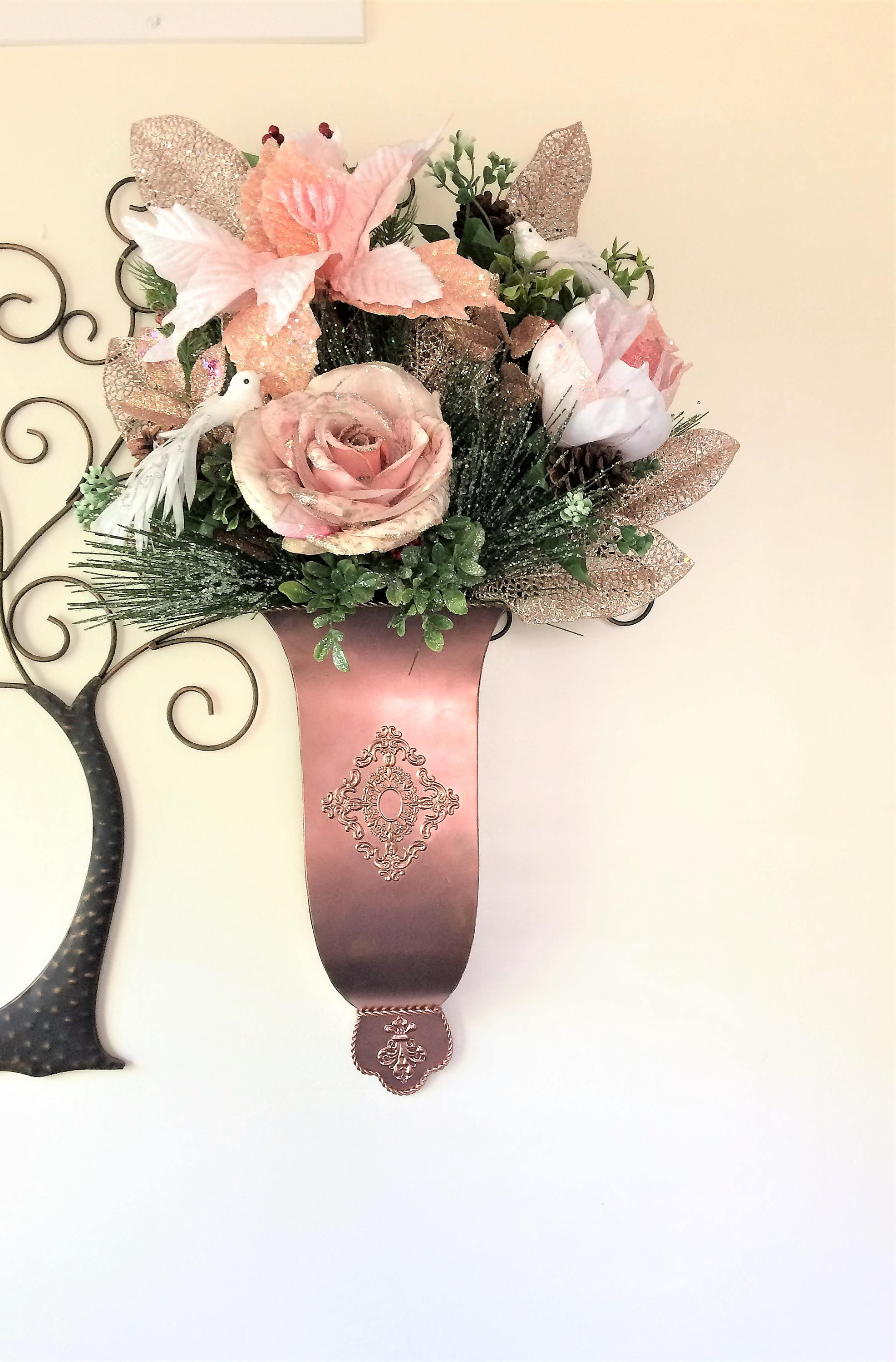Pink Rose Wall Sconce Silk Winter Wall Pocket Winter ... Pink Rose Wall Sconce Silk Winter Wall Pocket Winter ... on Pocket Wall Sconce For Flowers id=23056