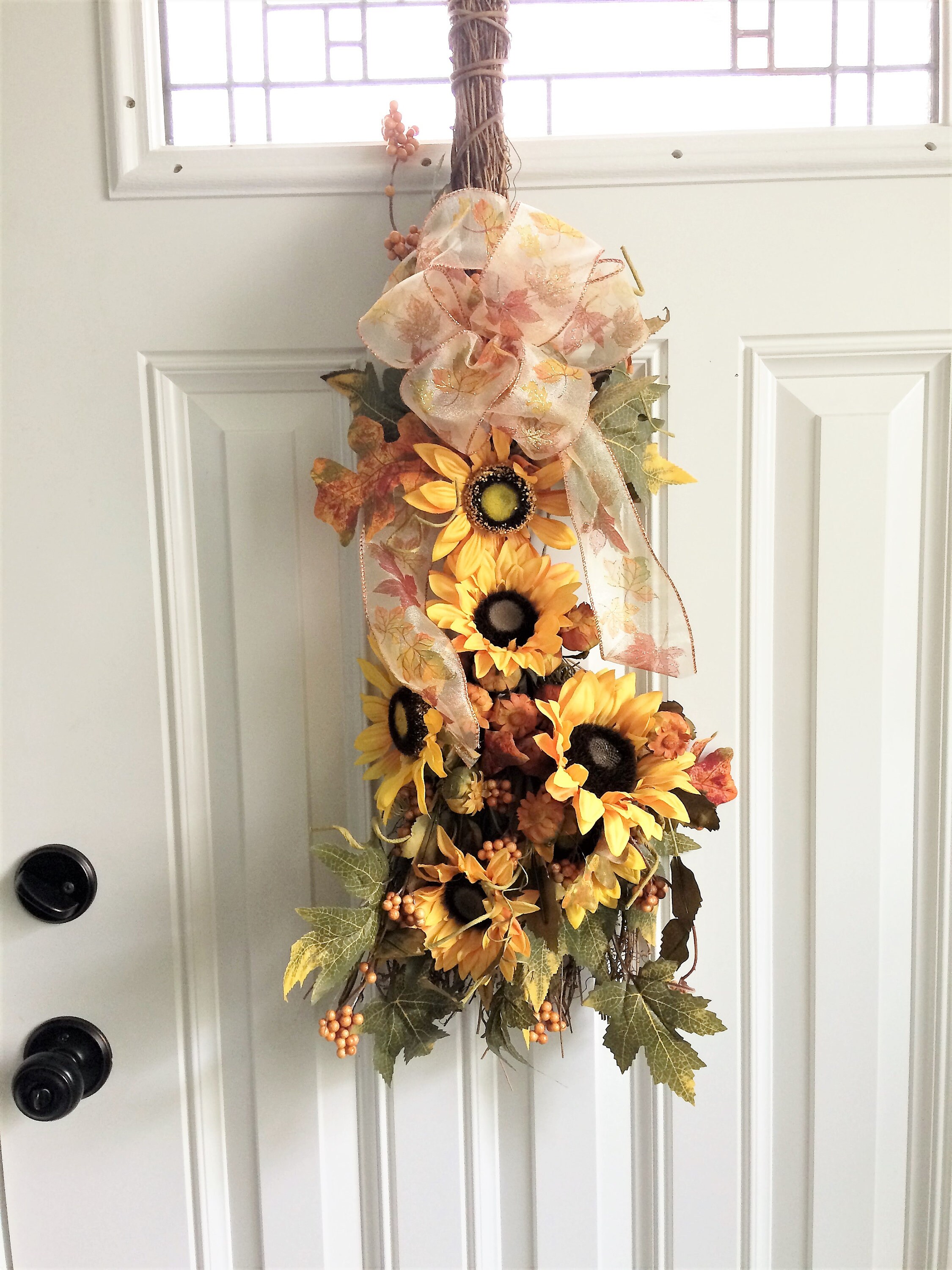 Sunflower Broom Front Door Swag Fall Swag Door Swag Etsy