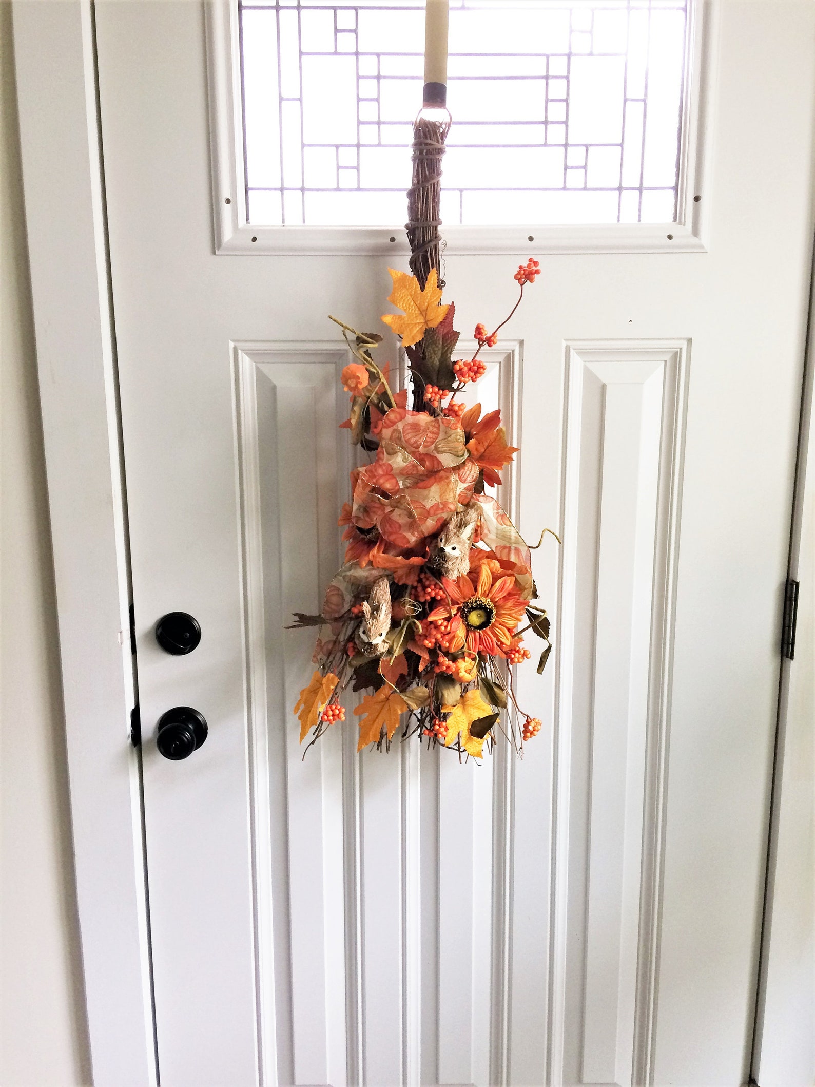 Front Door Swag Sunflower Broom Fall Swag Door Swag Etsy