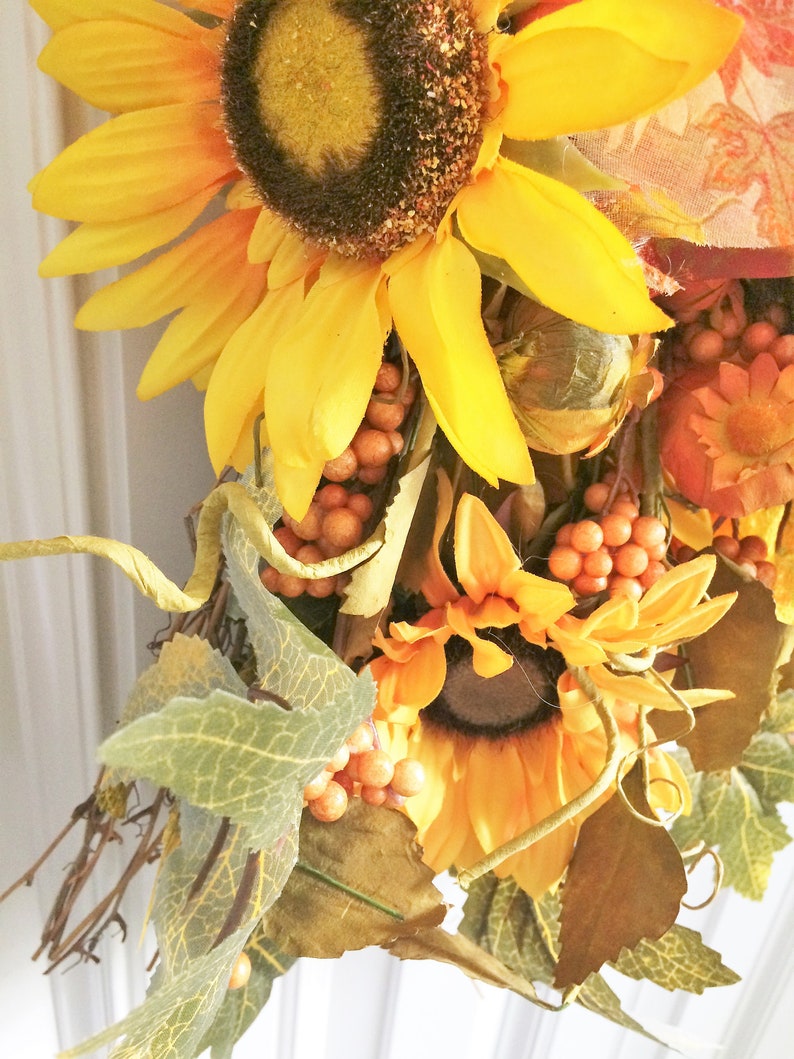 Sunflower Broom Front Door Swag Fall Swag Door Swag Etsy