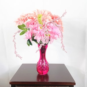 Pink Dahlia Flower Arrangement, Silk Flower Centerpiece, Summer Floral Arrangement, Spring Table Centerpiece, Small Floral, Dahlia Decor