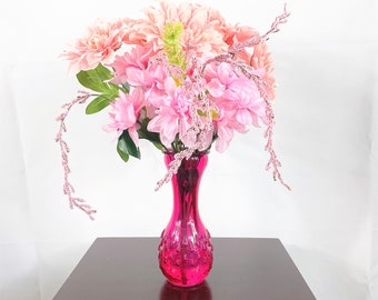 Pink Dahlia Flower Arrangement, Silk Flower Centerpiece, Summer Floral Arrangement, Spring Table Centerpiece, Small Floral, Dahlia Decor