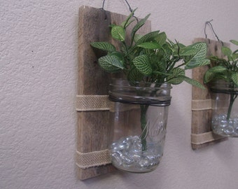 Rustic mason jar wall decor.