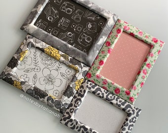 Fabric-covered frames in spring prints and colors