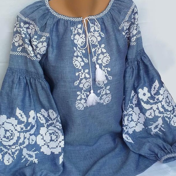 Ukrainian Linen blouse vyshyvanka/Linen Vyshyvanka/Peasant blouse/Boho-Style/embroidered shirt/boho blouse