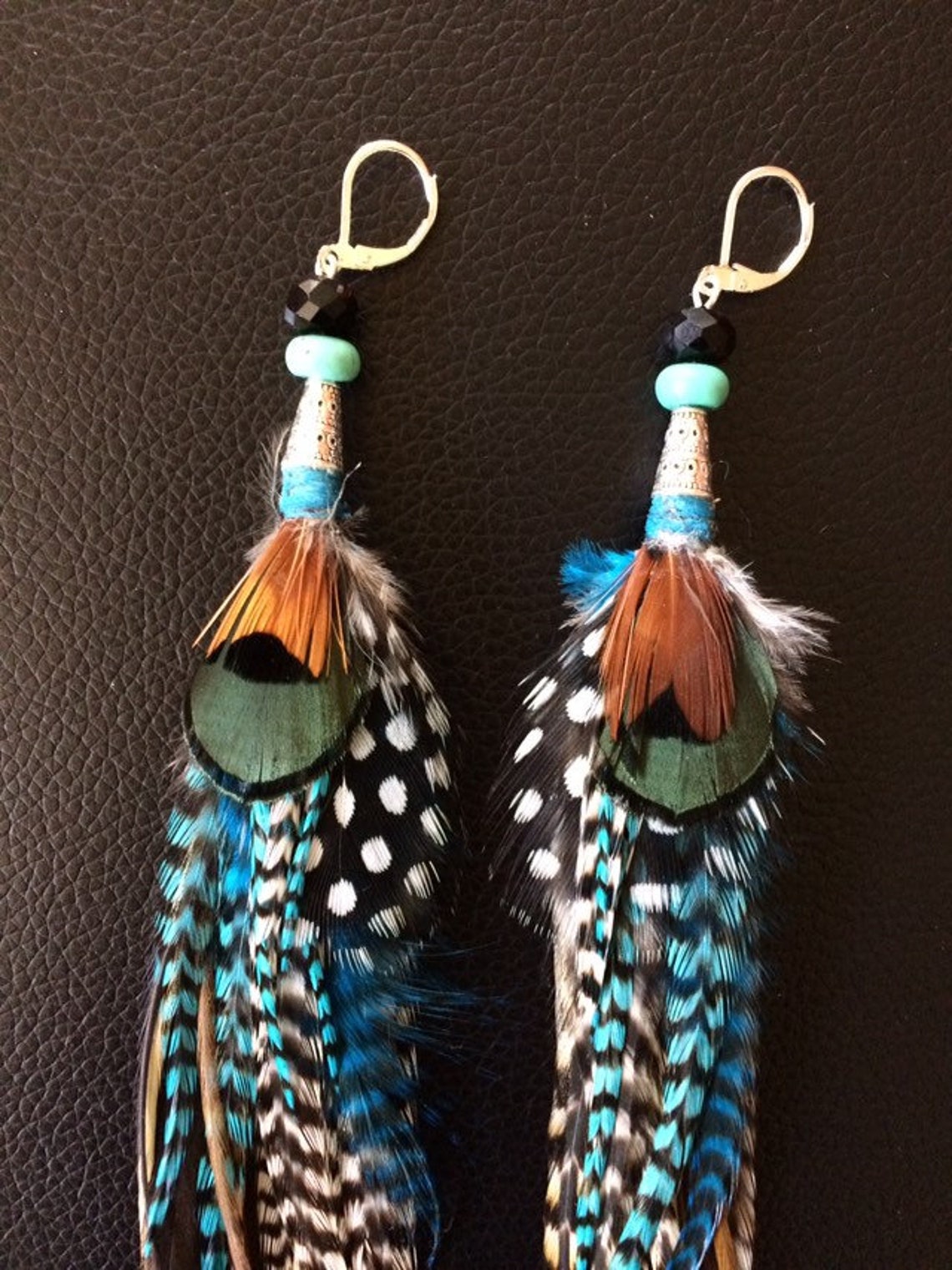 Pendientes de plumas extra largos grizzly boho marrón Etsy