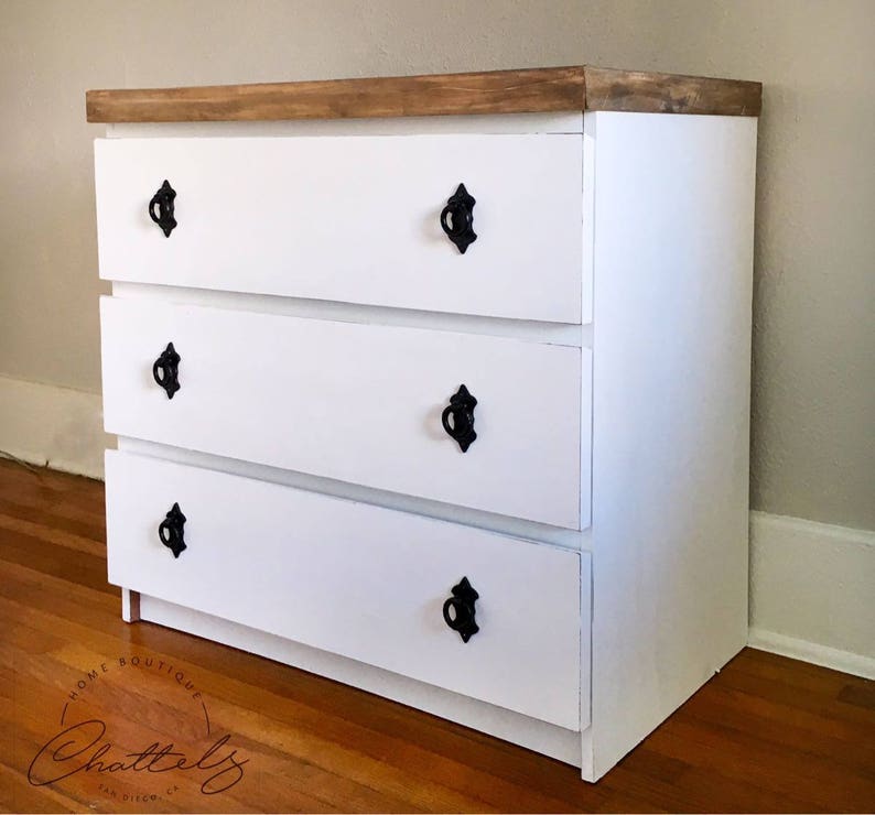 Sold 3 Drawer Dresser White Console Wooden Top Side Table Etsy
