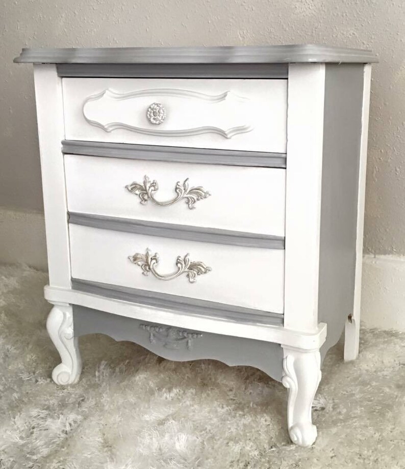 Sold Gray White Nightstand Shabby Chic Bedside Table French Provincial End Cottage Night Stand Small Vintage 2 Drawer Chest