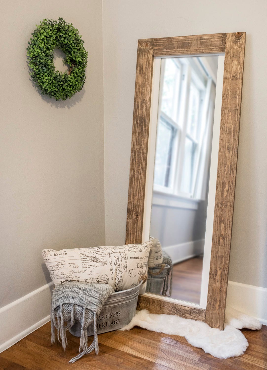 Rustic floor mirror full length wooden frame mirror | Etsy